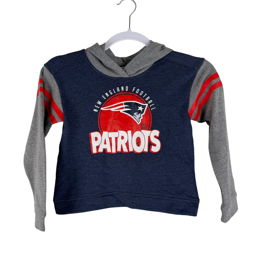 NFL Team Apparel Patriots Hoodie Girls Size M 5/6 Navy Grey New England Football - Picture 1 of 11